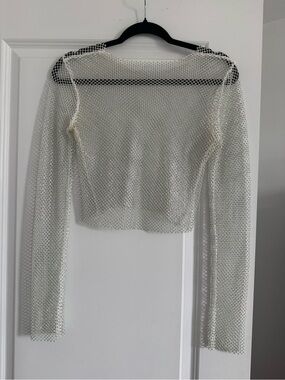 Zara Open-Knit Long Sleeve Crop Top - Cream